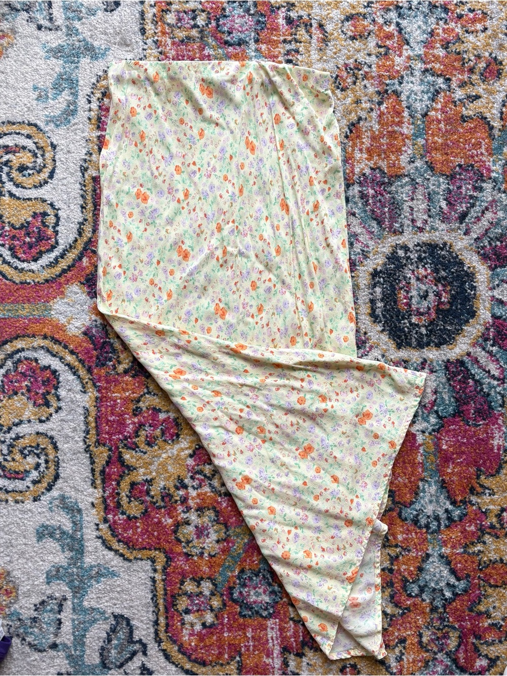 wild fable Floral Midi Skirt in Light Yellow with Orange & Purple Accents